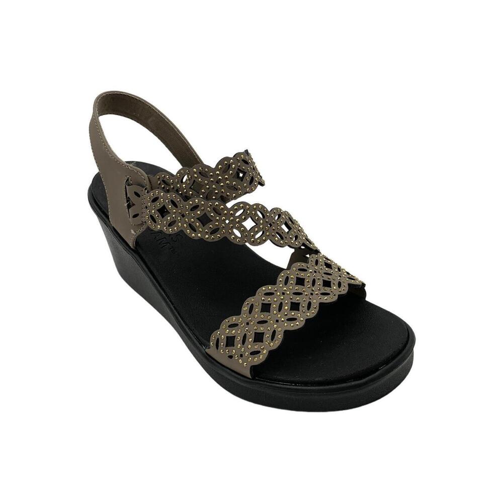 Skechers Taupe Strappy Wedge Sandals with Stud Details
